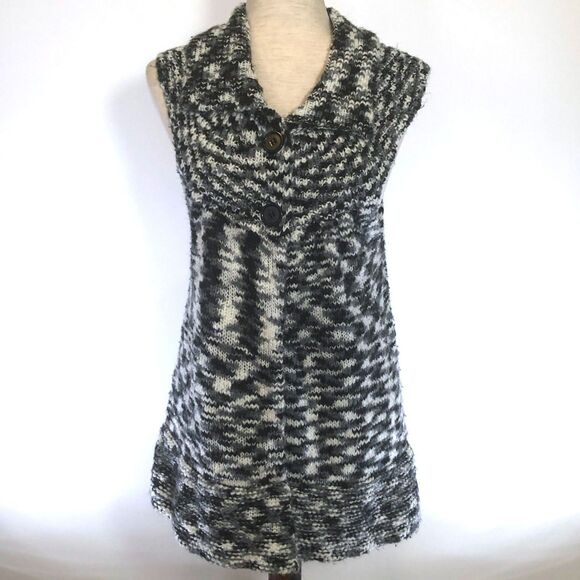 Daytrip Black White Sleeveless Open Cardigan MED - Picture 1 of 7